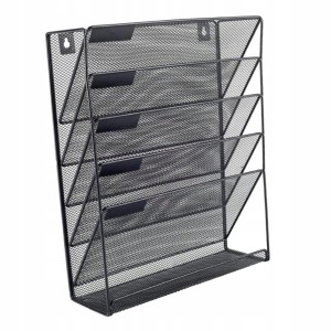 Organizer Na Dokumenty A4 Czarny 6 Przegródek Mocowany Do Ściany - Metalowy