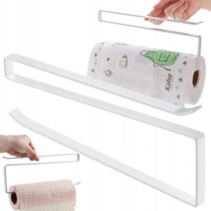 Metalowy Wieszak Kuchenny Na Ręcznik Papierowy Mocowany Do Szafki - Biały